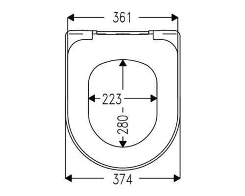 Technische Zeichnung eines WC-Sitzes mit Maßen
