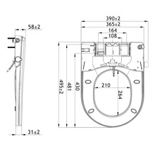 Schéma technique d''un WC douche avec dimensions
