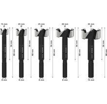 Plusieurs mèches Forstner avec indication des tailles