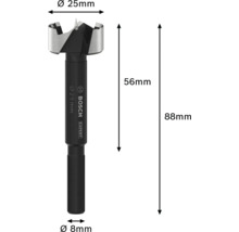 Tête de perçage avec des dimensions de 25 mm de diamètre de la tête, 56 mm de hauteur de la tête, 88 mm de hauteur totale et 8 mm de diamètre de la tige