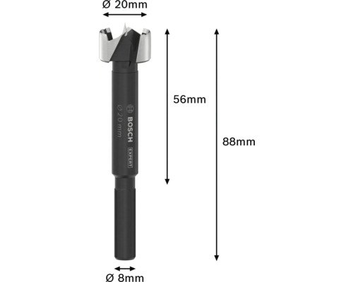 Foret Forstner de diamètre 20 mm et tige de 8 mm