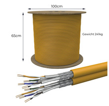 Gelbes Kabel auf Spule, Durchmesser 100 Zentimeter, Höhe 65 Zentimeter