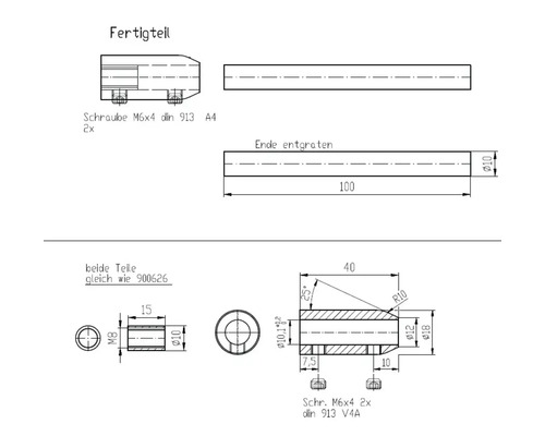 Dessin technique d''une pièce finie avec dimensions et informations sur les vis