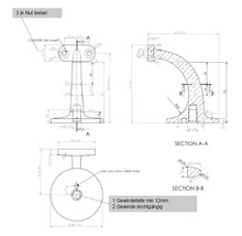 Dessin technique d''un poteau de garde-corps avec indications de mesure