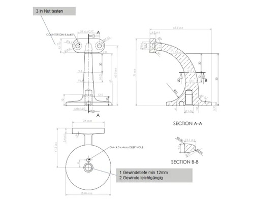 Dessin technique d''un poteau de garde-corps avec indications de mesure