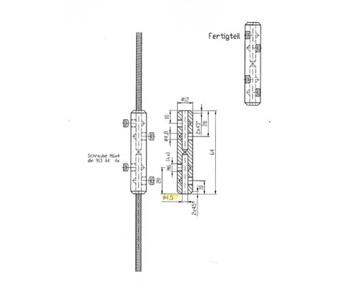 Dessin technique d''un composant avec dimensions et vis M6x4.