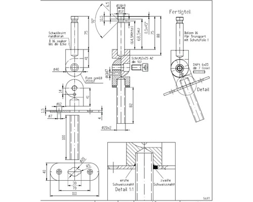 Dessin technique d''une pièce finie avec indications de mesure.