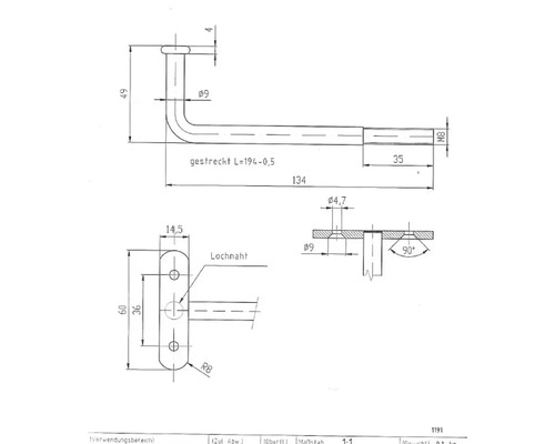 Dessin technique d''une poignée avec dimensions