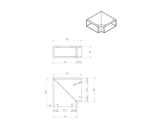 Dessin technique d''un raccord d''angle avec indications de dimensions.