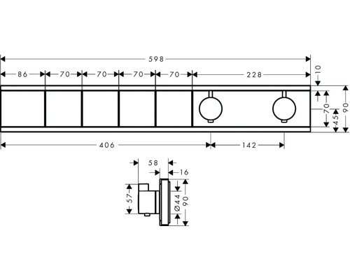 Technische Zeichnung einer Waschtischarmatur mit Maßen