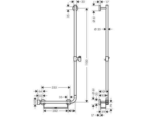 Technische Zeichnung eines Haltegriffs mit Maßangaben