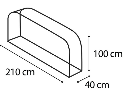 Abbildung eines Frühbeets mit den Maßen 210 cm Länge, 100 cm Höhe und 40 cm Breite