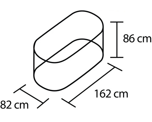 Schéma coté d''un tabouret: 86 cm de hauteur, 162 cm de longueur, 82 cm de largeur.