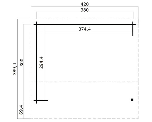 Technische Zeichnung eines Bauplans mit Maßangaben in Millimetern
