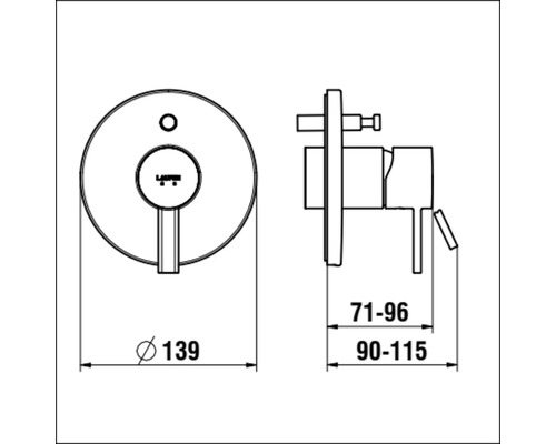 Technische Zeichnung einer Waschtischarmatur mit Maßangaben