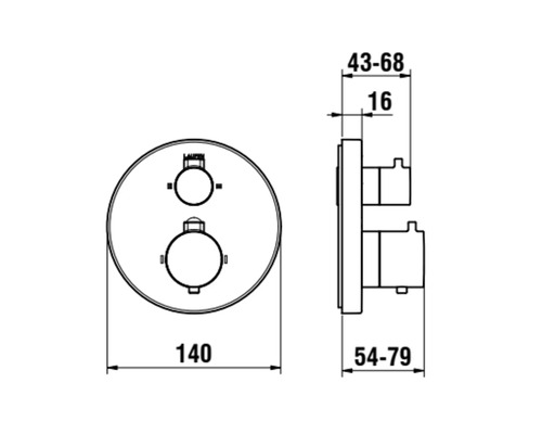 Schéma technique d''un robinet thermostatique encastré avec dimensions