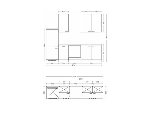 Plan technique d''une kitchenette avec dimensions