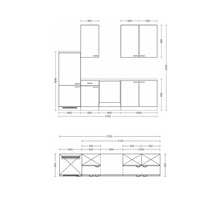 Schéma d''une kitchenette avec dimensions pour la planification de la cuisine