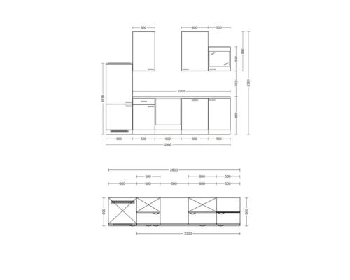 Schéma d''une cuisine avec les dimensions pour la planification de la cuisine