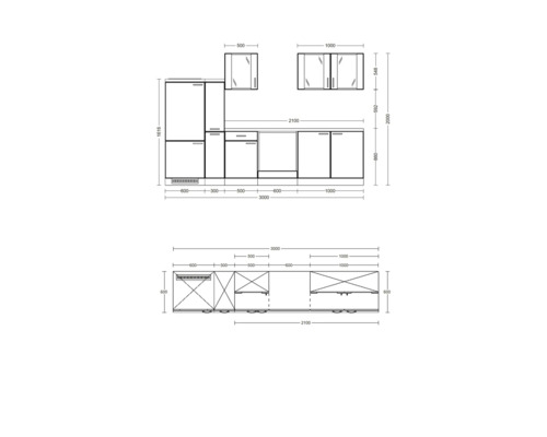 Küchenmöbel Maßzeichnung mit Maßangaben