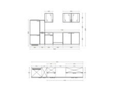 Schéma d''une kitchenette avec dimensions.