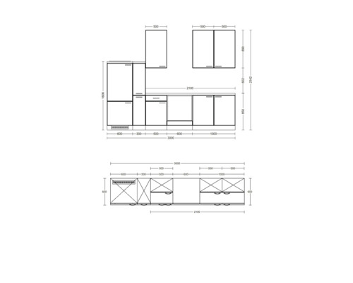 Plan technique d''une cuisine avec dimensions