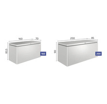 Image de deux coffres de rangement de tailles différentes avec dimensions