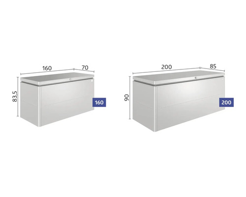 Image de deux coffres de rangement de tailles différentes avec dimensions