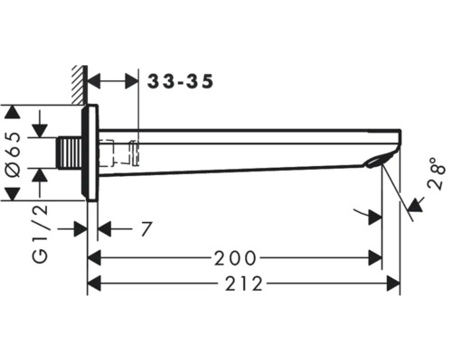 Dessin technique d''un bec mural avec indications de mesure