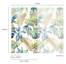 Papier peint avec des feuilles tropicales et motif floral