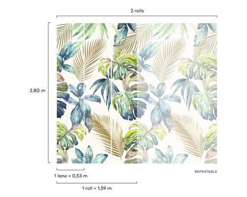 Papier peint avec des feuilles tropicales et motif floral