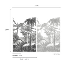 Papier peint avec motif de palmiers et indications de taille