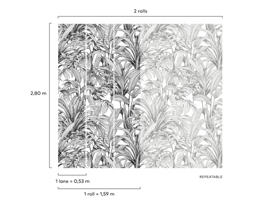 Papier peint à motif de plantes, répétable, 2,80 mètres de hauteur, 1,59 mètre de longueur de rouleau