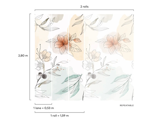 Tapete mit floralem Muster, bestehend aus zwei Rollen