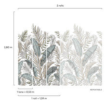 Papier peint avec motif de feuilles et indications de dimensions