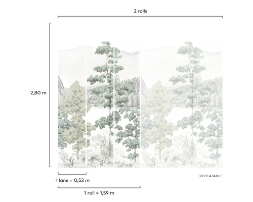 Papier peint photo avec motif de forêt, composé de deux rouleaux