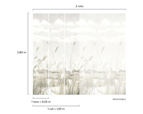 Papier peint avec motif d''herbe et de ciel, deux rouleaux