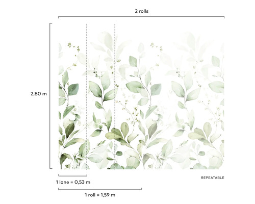 Papier peint à motif de feuilles, rouleau de 1,59 mètre de long