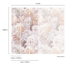 Papier peint avec motif floral et indications de dimensions