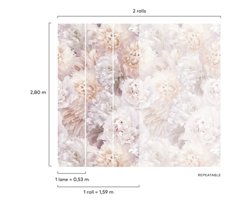 Papier peint avec motif floral et indications de dimensions