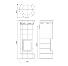 Dessin technique d'un poêle avec dimensions