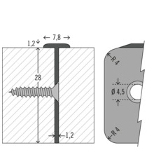 Dessin technique d''un profilé en T avec vis et trou