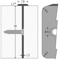 Dessin technique d''un profilé en T avec dimensions et vis