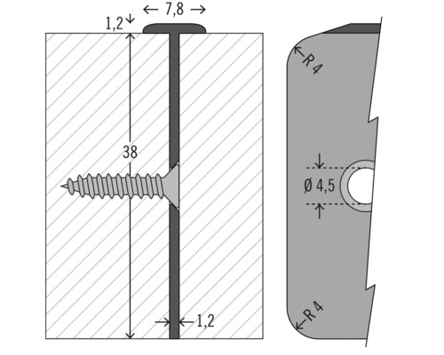 Dessin technique d''un profilé en T avec dimensions et vis