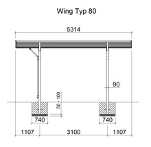 Dessin technique d'un carport type 80 avec indications de dimension