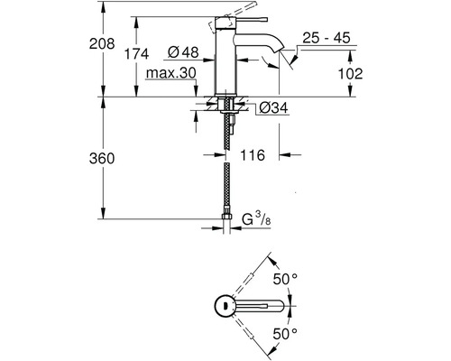 Schéma technique d''un robinet avec dimensions