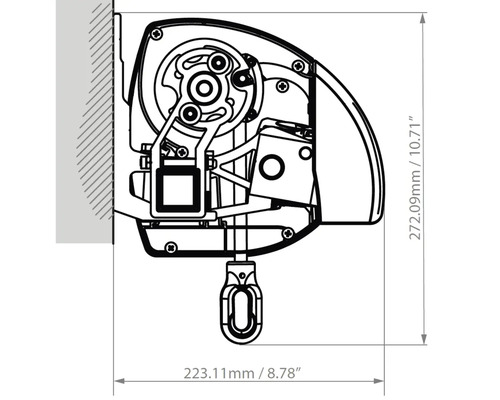 Technische Zeichnung eines Rollos mit Maßangaben