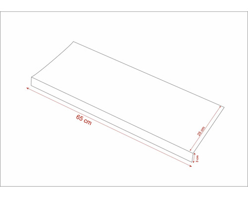 Schéma d''une planche en bois de 65 centimètres de long, 25 centimètres de large et 3 centimètres de haut