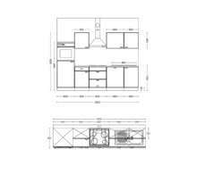 Schéma d'une kitchenette avec dimensions.