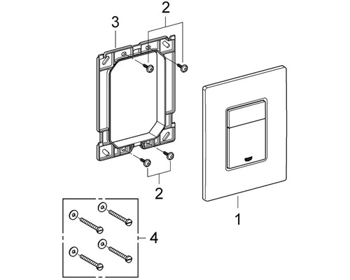 Betätigungsplatte mit Befestigungsrahmen und Schrauben